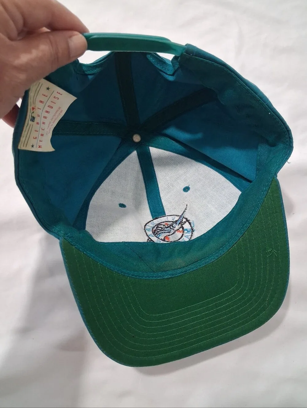 Vintage 90's Miami Marlins Baseball Snapback Hat Teal Unisex Cap.